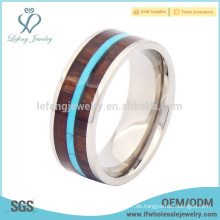 Mens Titan Holz Inlay Ringe, Silber Titan Ring Band Schmuck